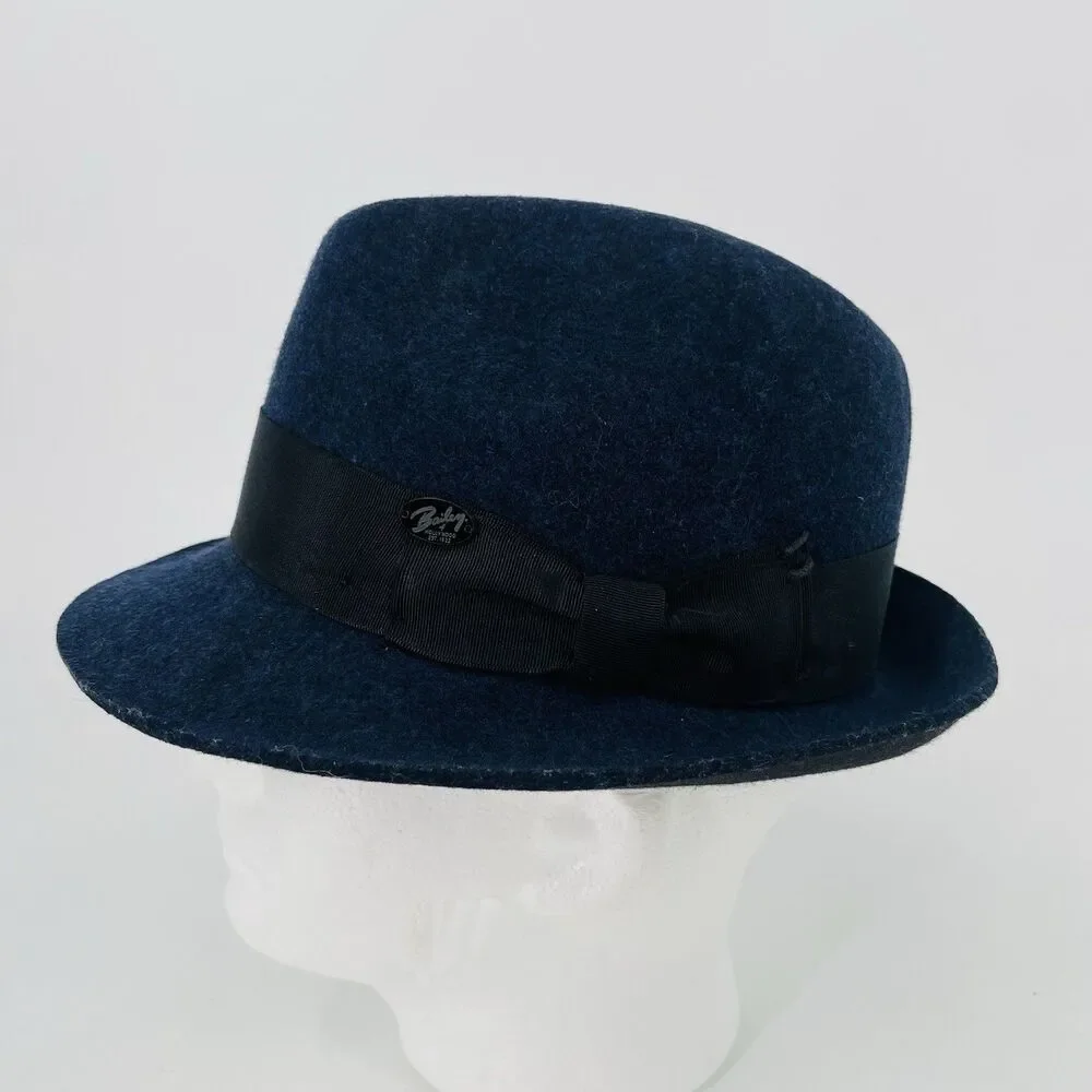 Bailey Of Hollywood Wool Felt Fedora Hat Mens M Blue Trilby Grosgrain Band #3903